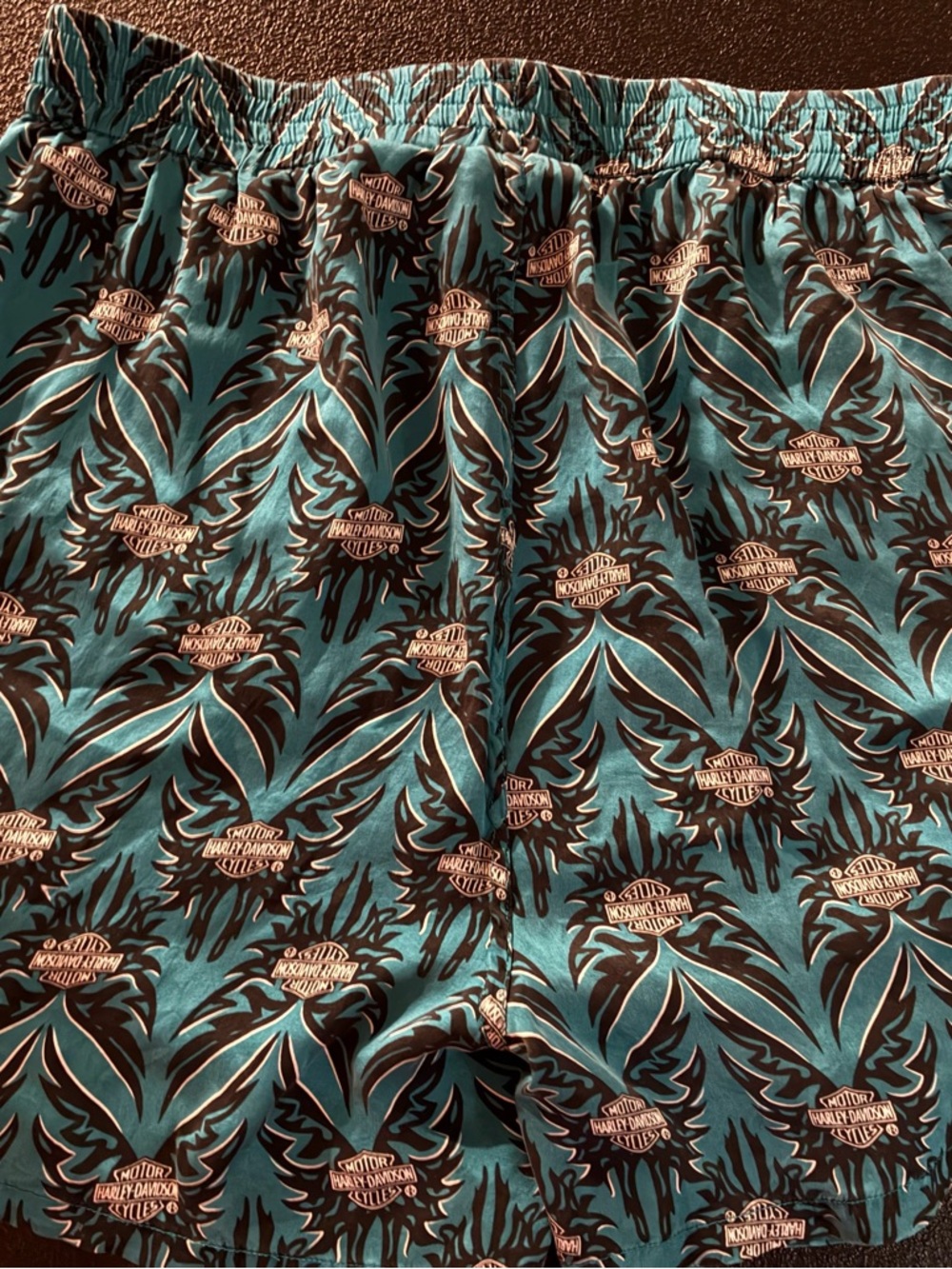 Harley-Davidson Teal and Black Logo Print Boxers 100 % silk size large - Picture 2 of 6
